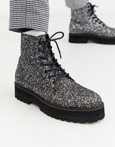 Ботинки с блестками и шнуровкой на массивной подошве ASOS DESIGN-Черный