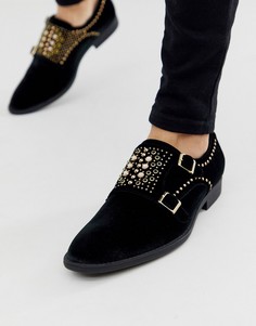 Черные бархатные монки с заклепками ASOS DESIGN-Черный
