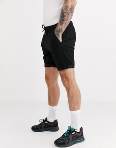 Черные шорты чиносы узкого кроя с эластичным поясом ASOS DESIGN-Черный