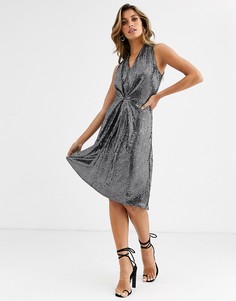 Серебристое короткое приталенное платье Closet-Серебряный