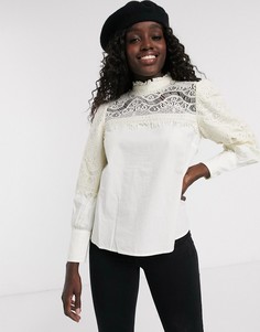 Лонгслив с высоким воротом и кружевной вставкой ASOS DESIGN-Кремовый