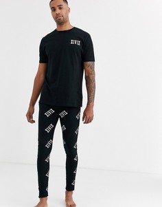 Монохромная пижама с футболкой и меггинсами ASOS DESIGN Tall-Черный