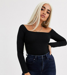 Черное боди с длинными рукавами и квадратным вырезом ASOS DESIGN Petite-Черный