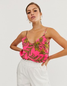 Розовый топ на тонких бретельках с кольцом River Island