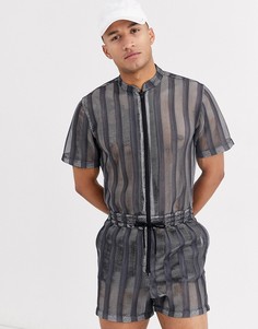 Прозрачный сетчатый комбинезон-шорты в полоску ASOS DESIGN-Черный