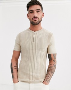 Светло-бежевая футболка с высоким воротом River Island-Светло-бежевый