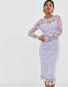 Сиреневое кружевное платье миди с прозрачным топом AX Paris-Фиолетовый