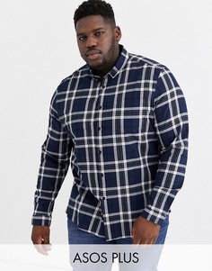 Темно-синяя эластичная рубашка классического кроя в клетку ASOS DESIGN Plus-Темно-синий