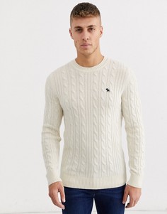 Кремовый вязаный джемпер с логотипом Abercrombie & Fitch