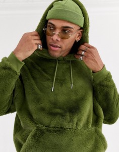 Oversize-худи цвета хаки из искусственного меха ASOS DESIGN-Зеленый