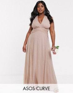 Платье макси с запахом и сборками ASOS DESIGN Curve-Розовый