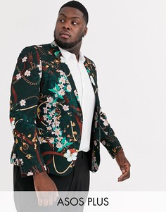 Темно-зеленый супероблегающий пиджак с цветочным принтом ASOS DESIGN Plus
