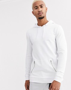 Белый худи обтягивающего кроя с карманами на молнии ASOS DESIGN