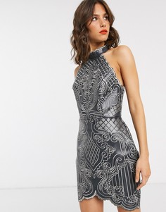 Полиуретановое платье мини с вышивкой ASOS DESIGN-Серый