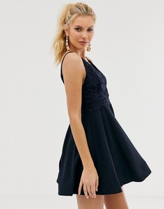 Короткое приталенное платье с кружевным топом Girl In Mind-Синий