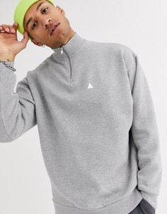 Серый меланжевый oversize-свитшот с горловиной на молнии ASOS DESIGN