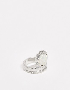 Серебристое кольцо с искусственным опалом ASOS DESIGN-Серебряный