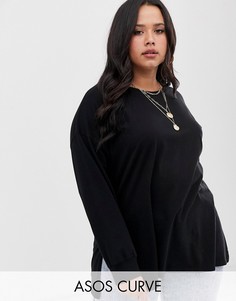 Черный выбеленный oversize-лонгслив ASOS DESIGN Curve