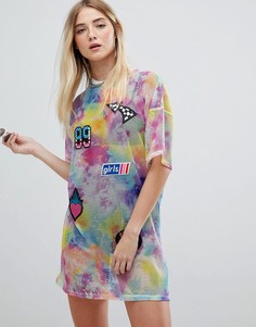 Платье-футболка с принтом и нашивками Jaded London-Мульти
