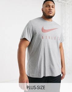 Серая футболка с логотипом-галочкой Nike Training Plus-Серый
