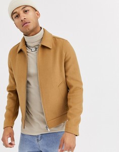 Бежевая куртка Харрингтон с добавлением шерсти ASOS DESIGN-Светло-коричневый