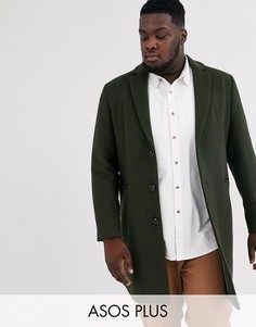 Пальто цвета хаки с добавлением шерсти ASOS DESIGN Plus-Зеленый