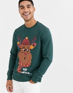 Новогодний свитшот с оленем Jack & Jones-Зеленый