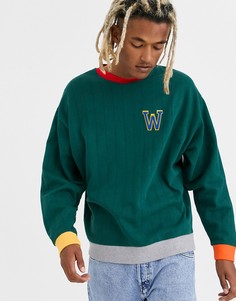 Oversize-свитшот с фактурной полосой, контрастной отделкой в рубчик и вышивкой ASOS DESIGN-Зеленый