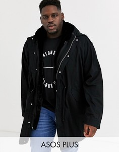 Черная парка со съемной подкладкой из искусственного меха ASOS DESIGN Plus-Черный