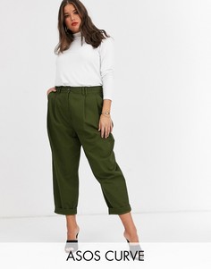 Широкие брюки со складками ASOS DESIGN Curve-Зеленый