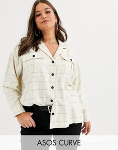 Рубашка в клетку с длинными рукавами и двумя карманами ASOS DESIGN Curve-Мульти