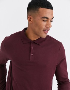 Бордовое трикотажное поло с длинными рукавами из органического хлопка ASOS DESIGN-Красный