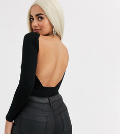 Боди с длинными рукавами и открытой спиной ASOS DESIGN Petite-Черный