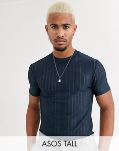 Темно-синяя облегающая футболка в полоску ASOS DESIGN Tall-Темно-синий