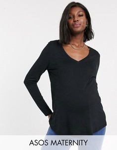 Черный лонгслив для кормления с V-образным вырезом ASOS DESIGN Maternity