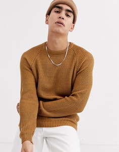Светло-коричневый джемпер в рубчик с рукавами реглан ASOS DESIGN
