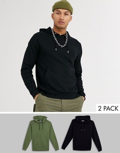 2 худи из органического хлопка хаки/черного цвета ASOS DESIGN-Мульти