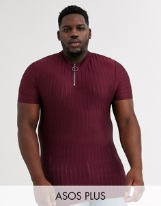 Бордовая облегающая футболка с молнией ASOS DESIGN Plus-Красный