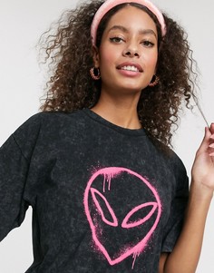 Футболка с принтом пришельца ASOS DESIGN-Серый