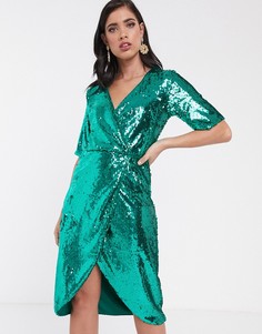 Платье с запахом и пайетками Vila-Зеленый
