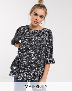 Черная свободная блузка с узором и баской New Look Maternity-Черный