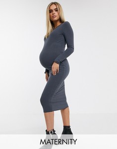 Серое платье-футболка миди в рубчик New Look Maternity-Серый