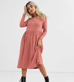 Розовое свободное платье миди в рубчик New Look Petite-Розовый
