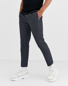Черные строгие укороченные брюки в клетку с карманами на молнии ASOS DESIGN-Черный
