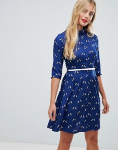 Платье-рубашка с принтом единорогов и поясом Yumi-Темно-синий