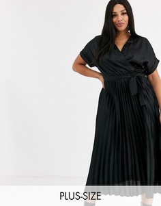 Черное атласное платье с плиссировкой New Look Curve-Черный