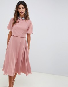Платье миди с кроп-топом и декорированным воротником ASOS DESIGN-Мульти