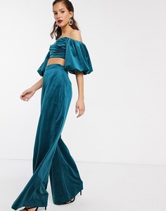 Широкие бархатные брюки ASOS EDITION-Зеленый