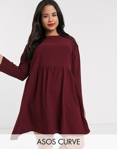 Свободное платье мини с длинными рукавами ASOS DESIGN Curve-Красный
