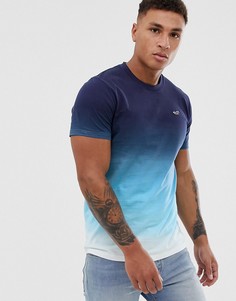 Синяя футболка с эффектом омбре и логотипом Hollister-Синий